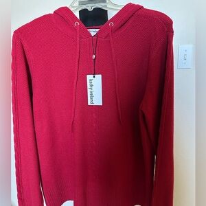 Kathy Ireland Hooded Knitted Sweater Vibrant Red Pullover. Size Medium. NWT.